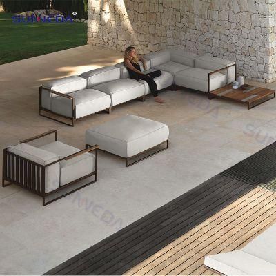 Aluminum Frame Sofa Teak Board Armrest Outdoor Garden Furniture