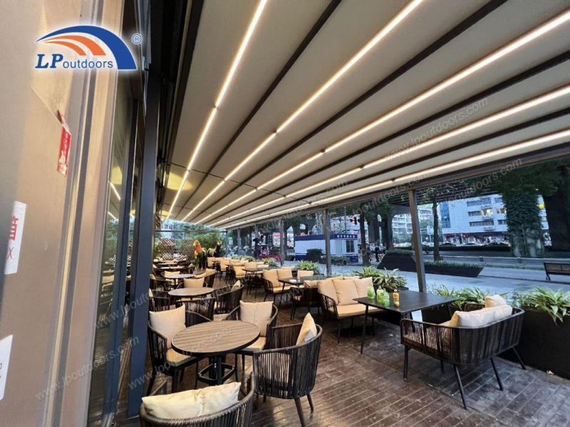 Electric Lighting Awning Pergola for Cafe Restaurant Terrace Roof Extension Shelter Canopy