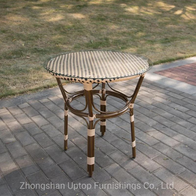 (SP-AT410) Restaurant Dining Outdoor Plastic Rattan Table with Glass Top