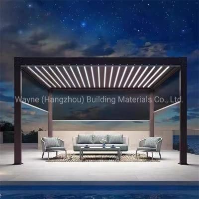 New Generation Big Size Matt Black Color Waterproof Motorized Smart Pergola for Outdoor Area