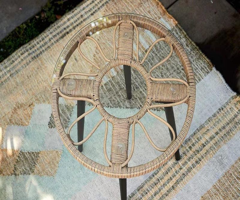 Factory Wholesale Outside Simple Picnic Camping Garden Rattan Leisure Table and Chair
