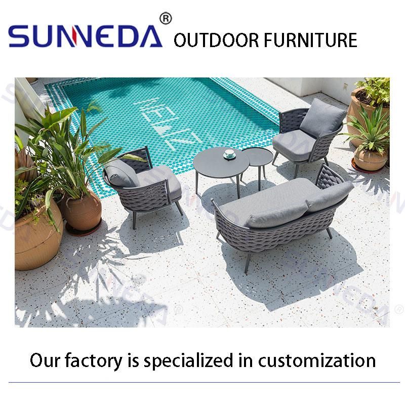 Garden Sets Aluminum Woven Furniture Outdoor Rope Chair Patio Sofa with Table