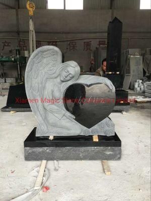 Absolute Black Granite Stone Tombstone Heart Shape Cemetery Angel Headstone Memorial