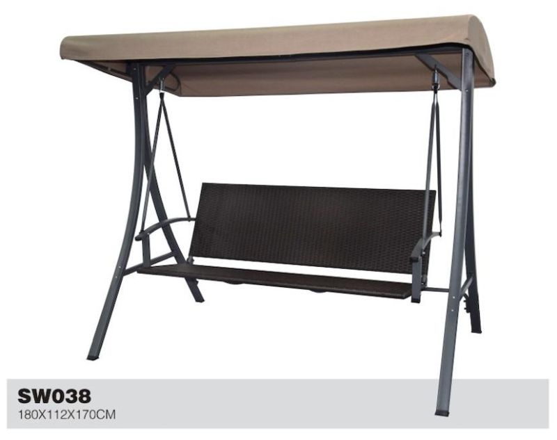 Three-People Rattan Swing Chair with Curved Canopy