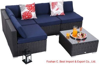 5-Piece with Low-Back and Tea Table Outdoor Furniture Set Rattan Wicker Patio Sectional Sofa