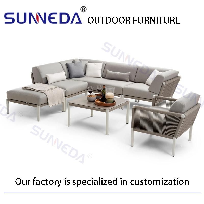 L Shape Aluminum Square Tube Frame Outdoor Patio Leisure Sofa