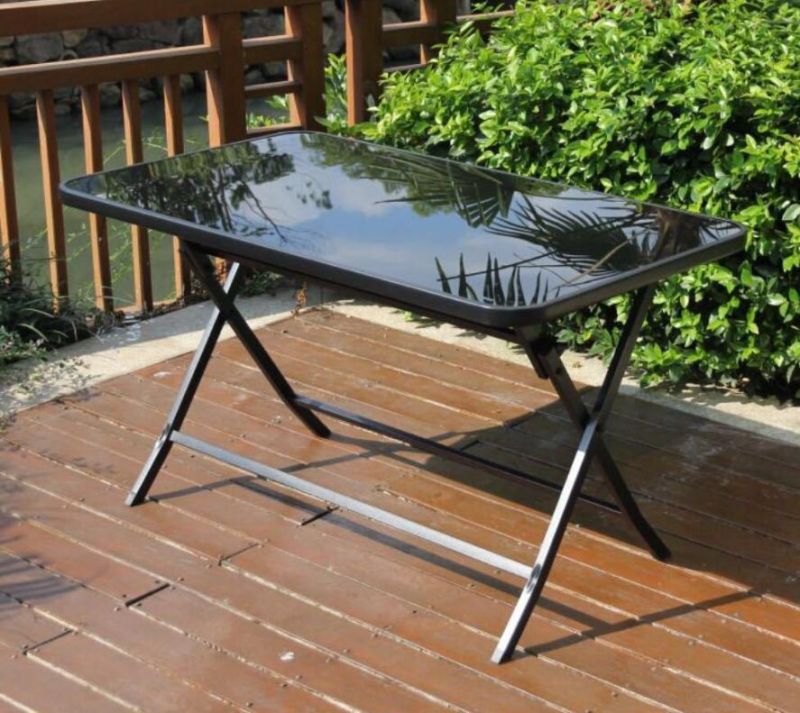 Camping Metal Party Outdoor Beach Reataurant Modern Dining Folding Table Garden Furniture High Quality Metal Glass Table Dining Coffee Cafe Tempered Glass Table