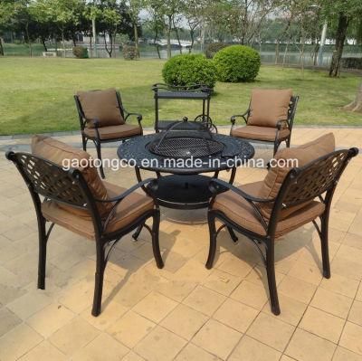 All Weather Outdoor Cast Aluminum Garden Furniture 5-Piece BBQ Table Set in Black