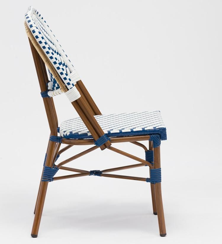 Elegant Weaving Outdoor Alominium French Vintage Stacking Rotan Bistro Wicker Dining Chair