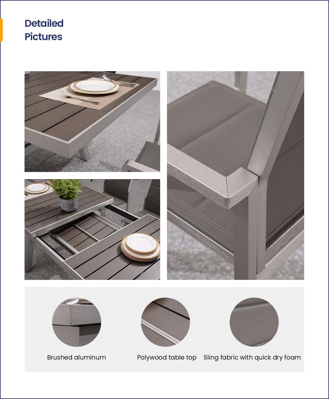Hot Sale Outdoor Furniture Plastic Wood Extensible Table Garden Set with Mesh Chairs - Trevi