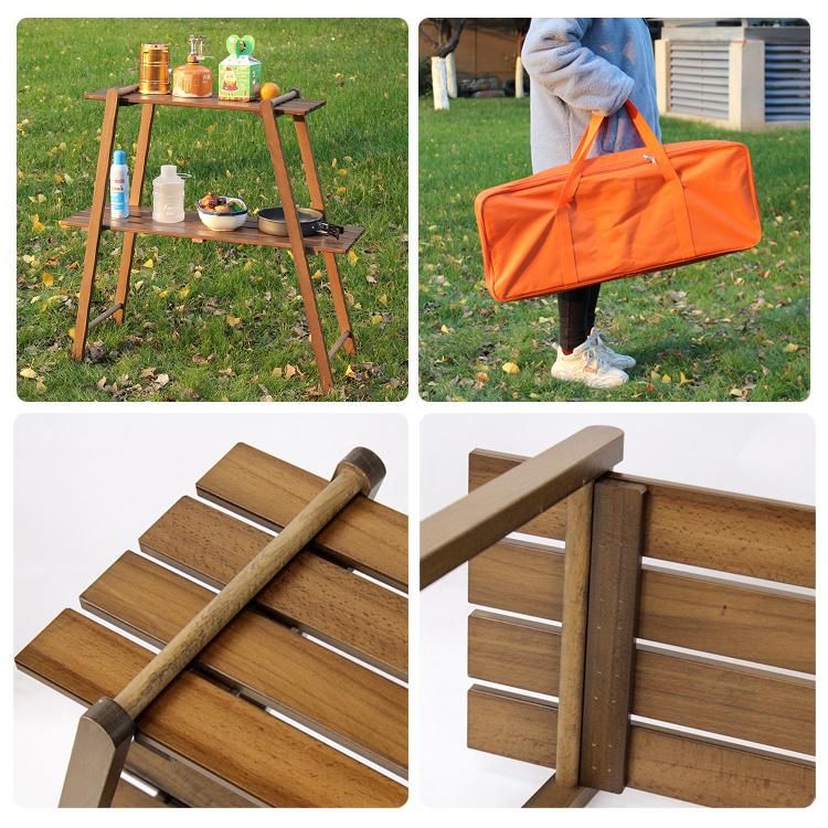Outdoor Two Layers Garden Camping Folding Wooden Table