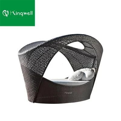 Latest Designs Sunbed Black Rattan Daybed for Outdoor Patio Garden