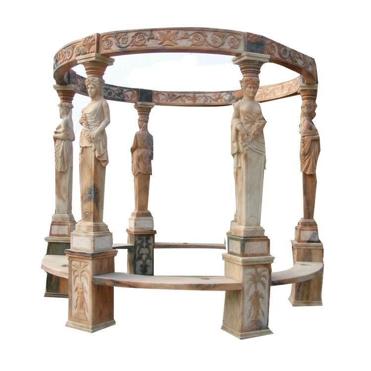 Factory Customized Marble Gazebo with Women Statues for Garden