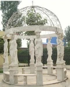 Octangle Stone Gazebo&Marble Garden Gazebo, Carving Stone Gazebos with Iron Hood