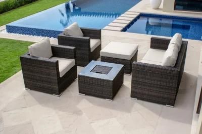 Outdoor Five Piece Brown Rattan Sofa Set with Ice Bucket