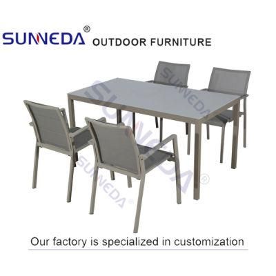 Restaurant Outdoor Table and Chairs Garden Set Aluminum Dining Table Set with Marble Table