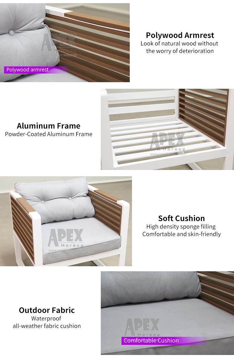 New Arrival Patio Aluminum Outdoor Garden Cushion Lounge Sofa Set