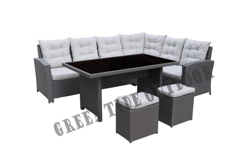 Outdoor Patio Garden Furniture PE Rattan Corner Sofa Set 5PCS with Stool Ottoman