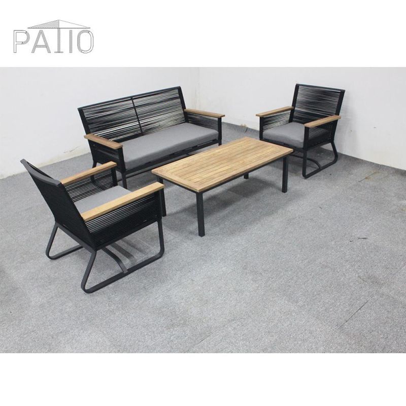 Small Patio Furniture Waterproof Cushions Outdoor Restaurant Chair with Teak Armrest