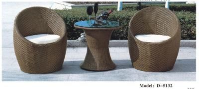 Rattan Outdoor Couch 3PCS Bistro Set Indoor Garden Patio Wicker Furniture Chairs and Table Set Cushioned Seat with Beige Cushion