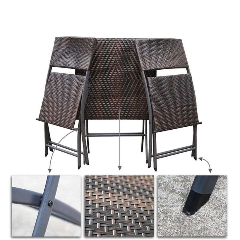 Light Weight Outdoor Garden Rattan Folding Plastic Chairs with Rust-Proof Steel Tubes