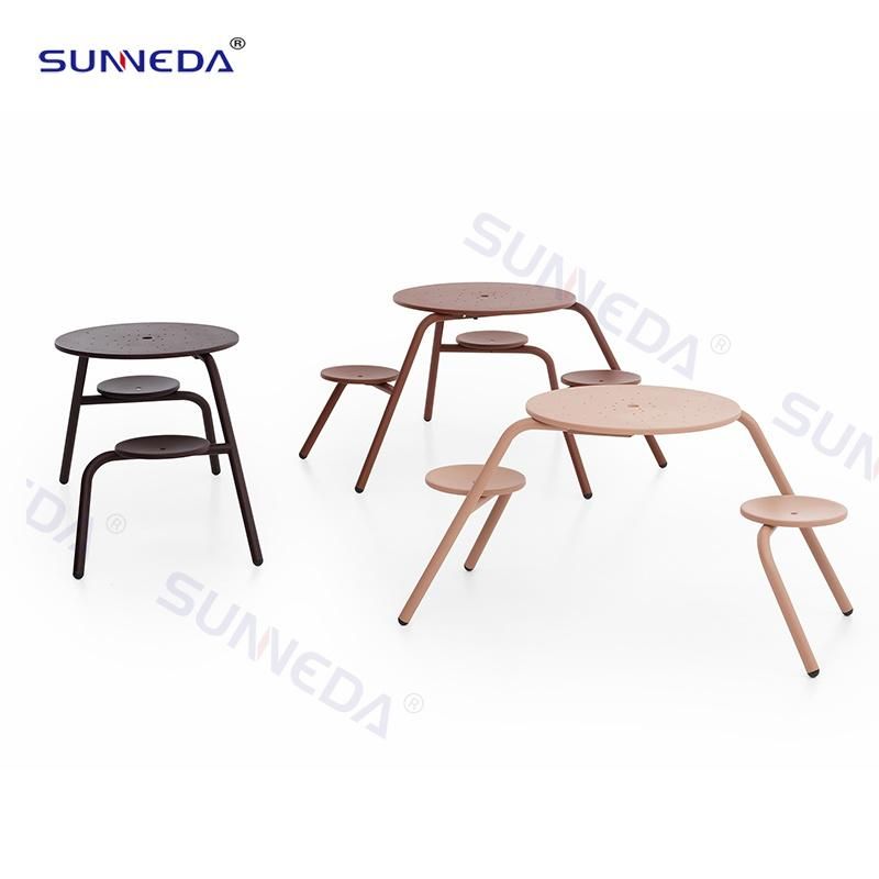 Simple Style One-Piece Round Table and Chair with Stacking Structure