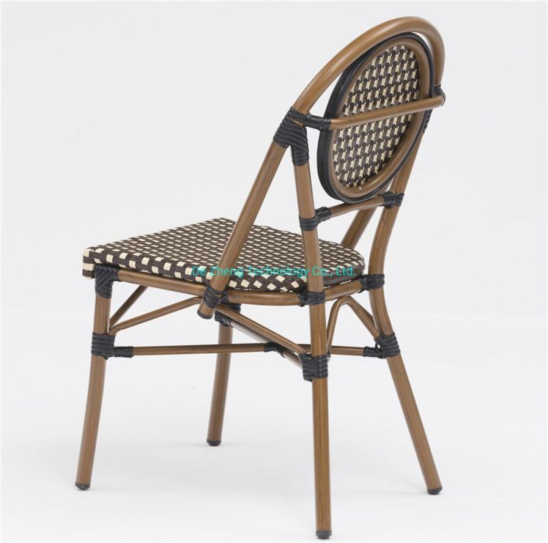 Hot Saling French Bistro Rattan Wicker Chairs Balcony Cafe Aluminum Bamboo Look Hotel Handmade Stacking Armless Dining Chairs