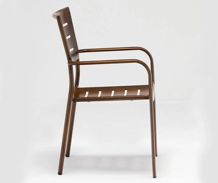 Wooden Finish Outdoor Furniture Metal Garden Stacking Lounge Chair Aluminum