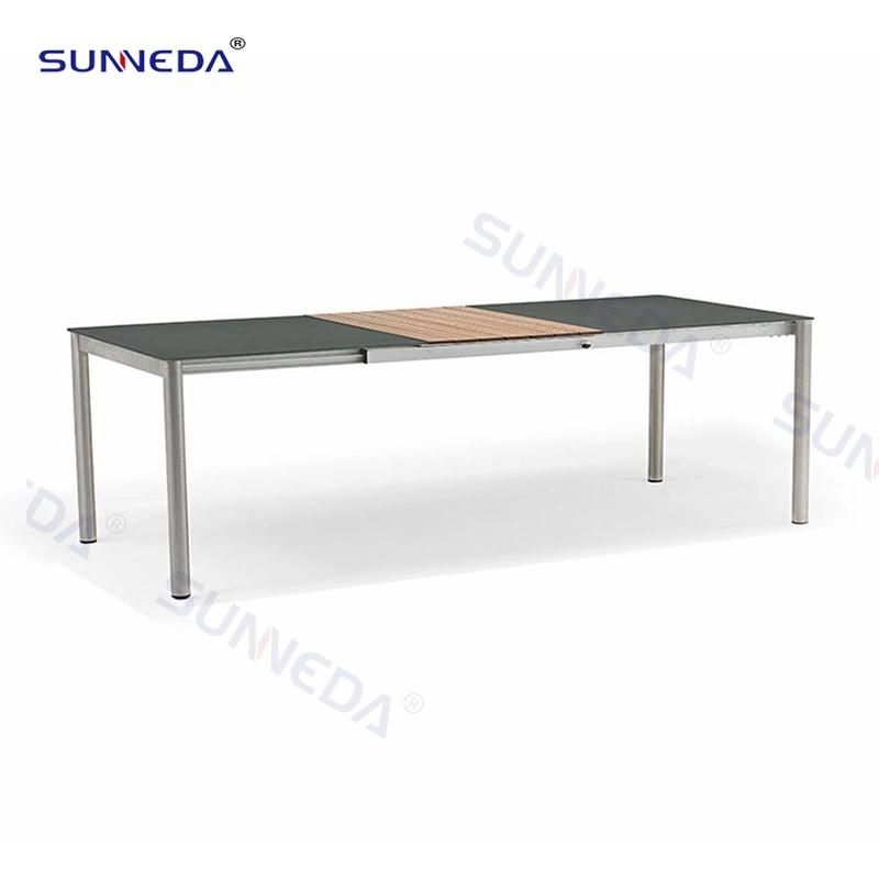 Garden Hotel Stainless Steel Frame Rope Waterproof Weaving Teak Wood Outdoor Furniture Set PE Wicker Rattan Modern Chinese Garden Hotel Resort Villa Project