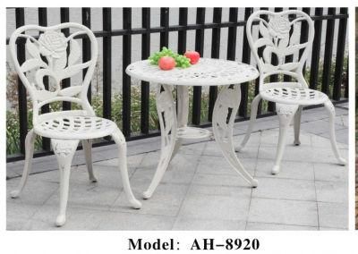 Home Furniture, Piece of 3 Garden Cast Dining Table and Chair Sets, White Color, Aluminum Cast Chairs and Table