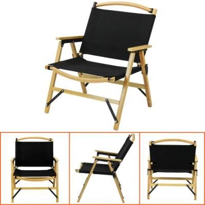 Outdoor Recliner Wooden Canvas Foldable Fishing Wood Chair with Armrest