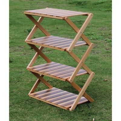 Outdoor Beech Wood Picnic Rack Tableware Rack Folding and Portable Camping Shelf