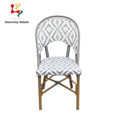 Outdoor Use Restaurant Coffee Shop Cafe Furniture Diamond Cross Pattern Aluminium Frame PE Rattan Leisure Dining Chair