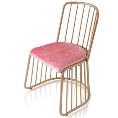 Luxury Beauty Salon Metal Rose Gold Wire Chair Durable Wrought Iron Garden Event Wedding Dining Chair