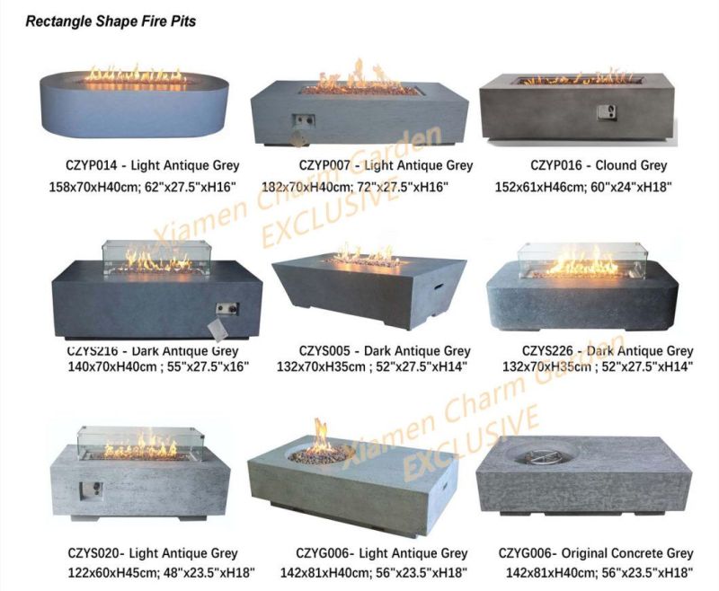 Outdoor Rectangle Concrete Gas Fire Pit Table, Cafe Table for Outdoor Garden