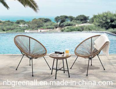 3 Piece Bistro Set Patio Colourful String Woven Round Rattan Furniture Sets with Glass Top Table