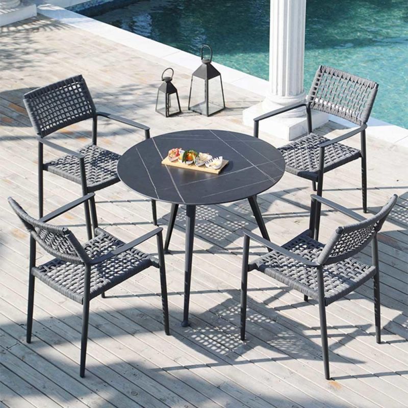 Outdoor Patio Rope Weaving Chair Garden Aluminum Dining Chair