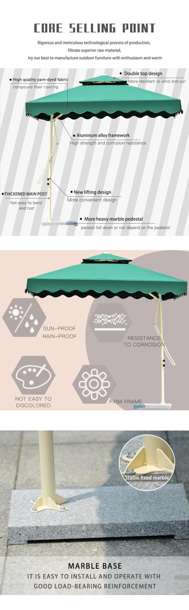 Outdoor Parasol, Wrench Umbrella, Square Big Sun Patio Umbrella
