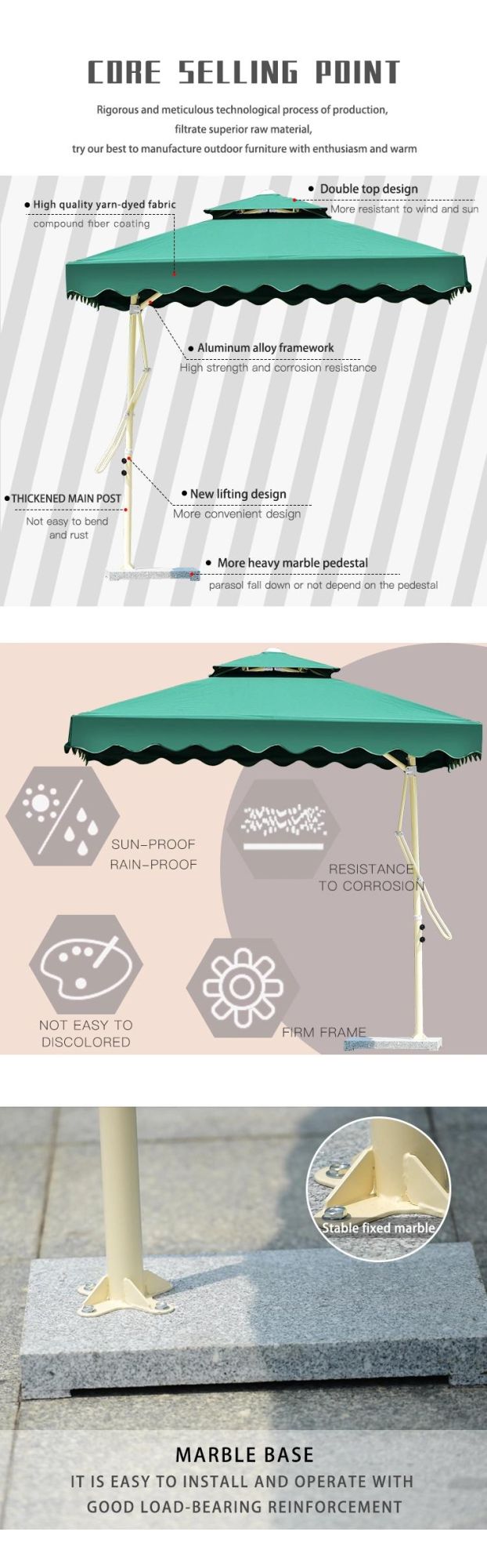 Outdoor Parasol, Wrench Umbrella, Square Big Sun Patio Umbrella