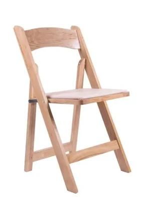Natural Wood Folding Chair with Tan Vinyl Padded Seat