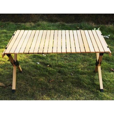 Outdoor Camping Table Beech Wood Portable Folding Egg Roll Table