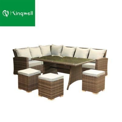 Direct Factory Foshan Outdoor Patio Furniture Sectional Rattan Sofa Set with Dining Table