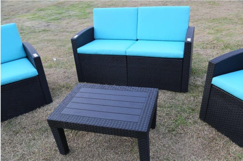 Black Color Pure Polythene 5 Seatplastic Sofa Set with Tiffany Blue Red Coal Grey Polyesters Sponge Cushion Unde Euro SGS Azo En581 Testing Report Reach Testing