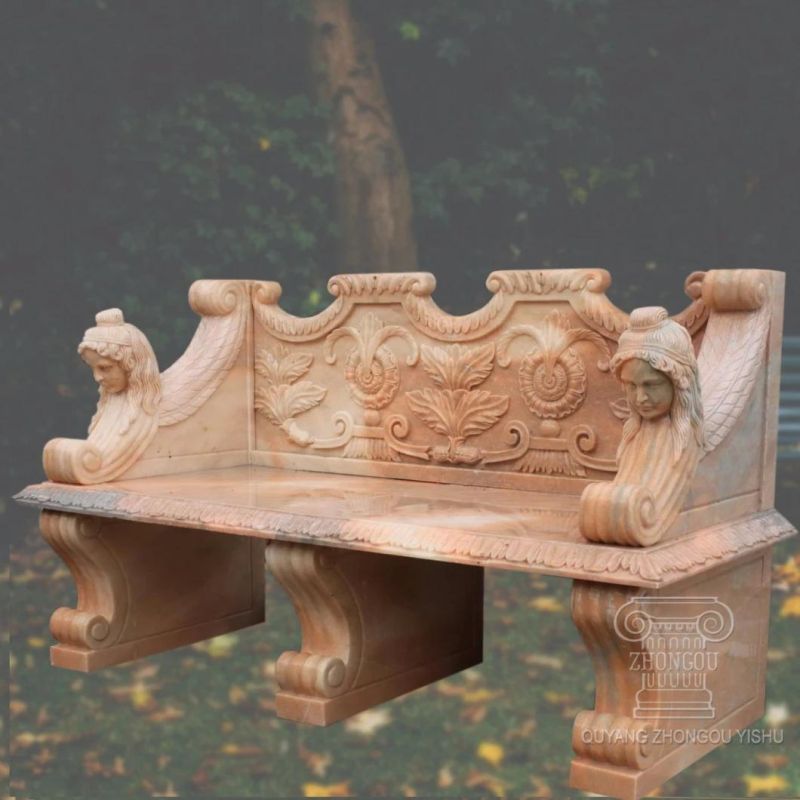 Hand Carved Bench in Sunset Red Marble