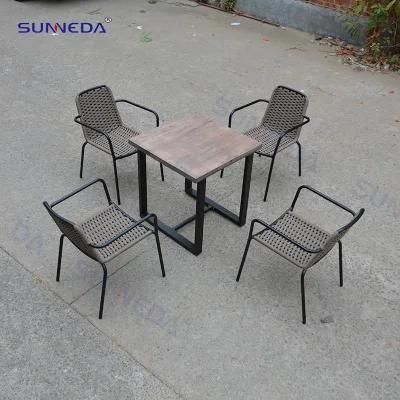 Teak Wood Outdoor Table Garden Aluminum Furniture Dining Table Set for Hotel Dining Room