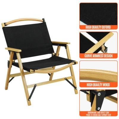 Recliner Wooden Canvas Folding Camping Wood Chair with Armrest