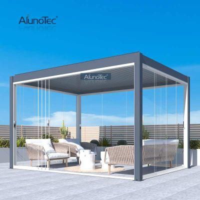 CE Certified Motorized Motorized Louvre Pergola with Glass Sliding Door