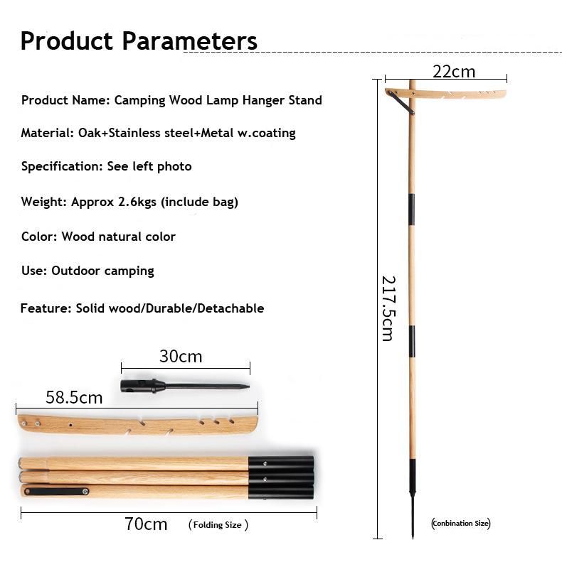 Outdoor Portable Travel Outdoor Light Stand for Camping Lightweight Soil Wood Oak Light Stand