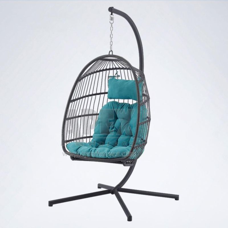 Swinging Egg Playground Set Rattan Patio Swing Chair with Stand White
