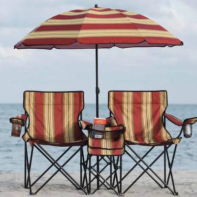 Hotsales Double Seats Beach Chair with Umbrella Sun Canopy Camping Chair with Cooler Bag